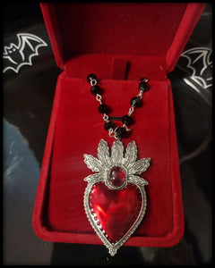 18" Sacred Heart Black Beaded Necklace