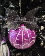 Load image into Gallery viewer, Glitter Purple Webbed Bulb Ornament