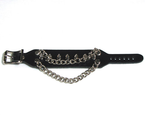 Adjustable Leather Spikes & Chains Wristband