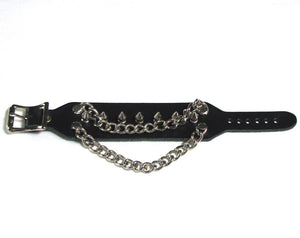 Adjustable Leather Spikes & Chains Wristband