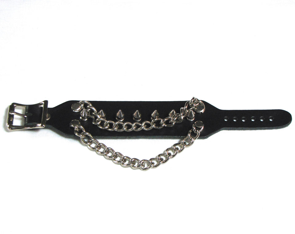 Adjustable Leather Spikes & Chains Wristband