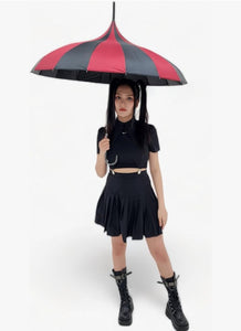 Red & Black Striped Pagoda Parasol